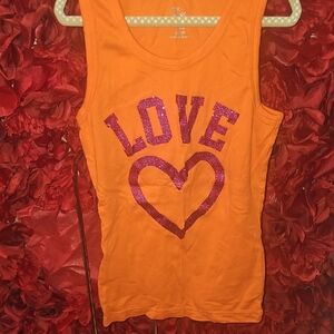 Place Girls Orange Tank Top with Pink Glitter Love Design Size 7/8